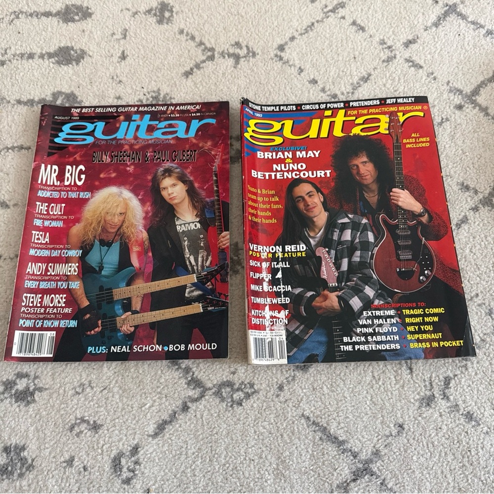Lot 2 Vtg Guitar Magazine 1989 1993 Brain May, Bettencourt Tesla Schon Bob Mould